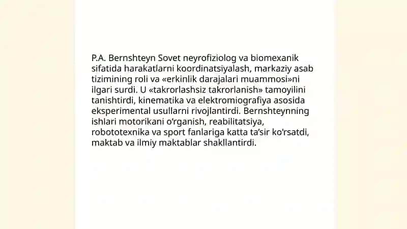 Kardinotsion harakat tushunchasi. (P.A.Bernshteyn) Harakatlarni rivojlanishi 3
