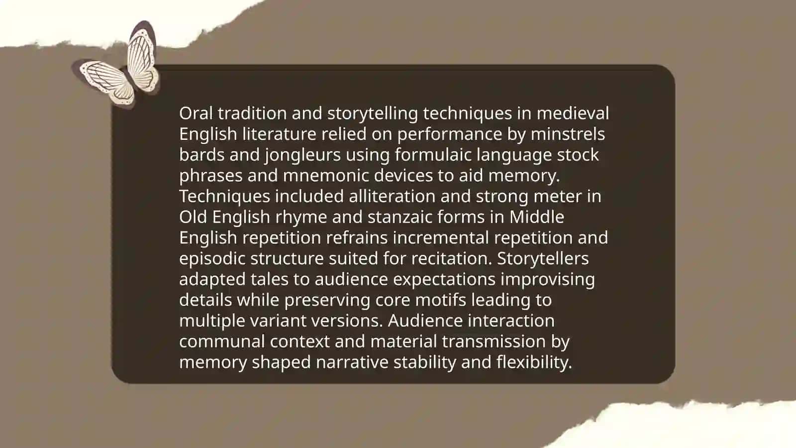 Plan: Oral tradition and storytelling techniques, Allegory and personification in medieval works, Dominance of religious and didactic themes 3