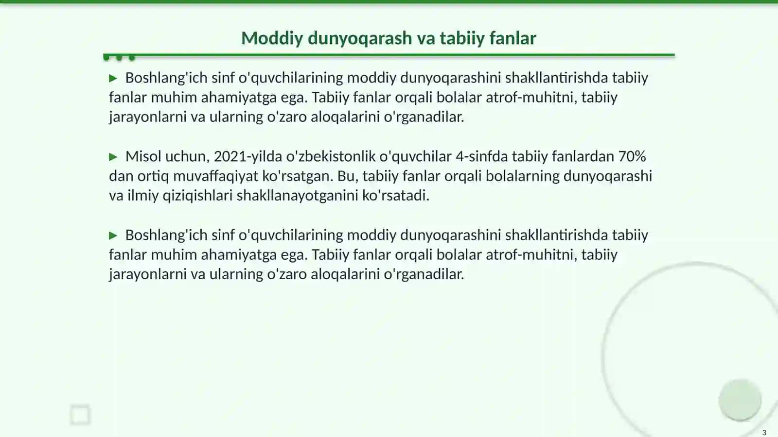 Boshlang'ich sinf o'quvchilarining moddiy dunyoqarashini shakllantirish 3