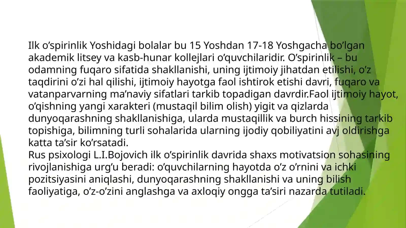 ILK O’SPIRINLIK, YOSHLIK DAVRIDA PSIXIK RIVOJLANISH XUSUSIYATLARI 3
