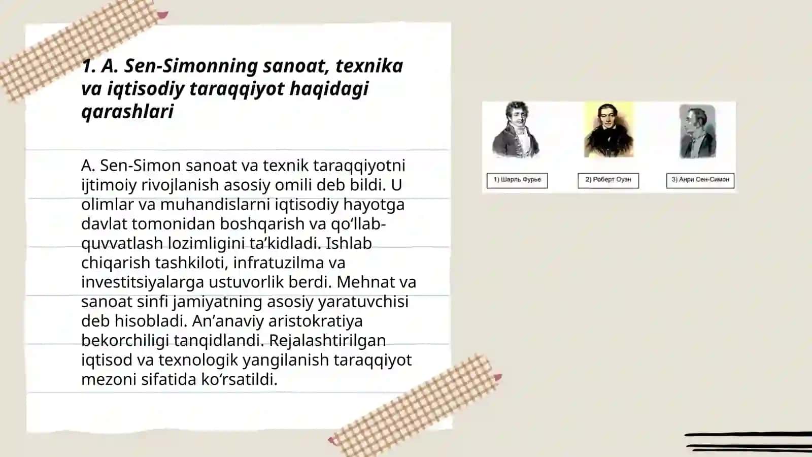 A. Sen-Simon, SH. Fure va R. Ouen iqtisodiy qarashlari 3