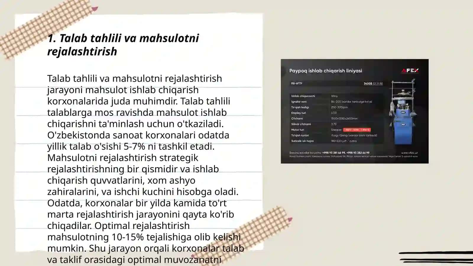 Ishlab chiqarish jarayonini bosqichlarini ketma ketligini o'rganish 3