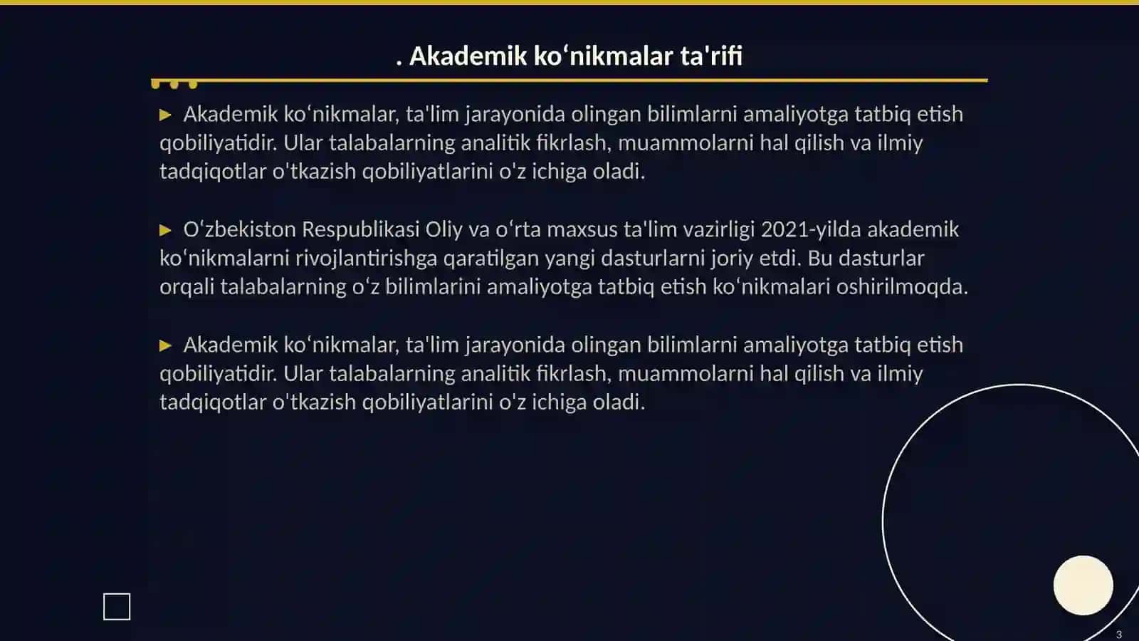 Akademik ko‘nikmalar va kasbiy kompetentlik 3