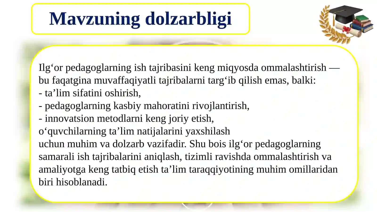 Ilg‘or pedagoglarning ishtajribasini kengaytirish 3