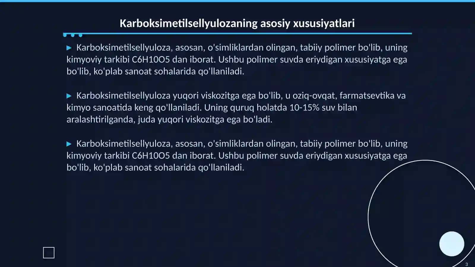 Polimеrlаnish vааlmаshinish dаrаjаsi turlichа bo‘lgаn kаrbоksimеtilsеllyulоzа sintеzi vа ulаrni tоzаlаsh usullаri 3