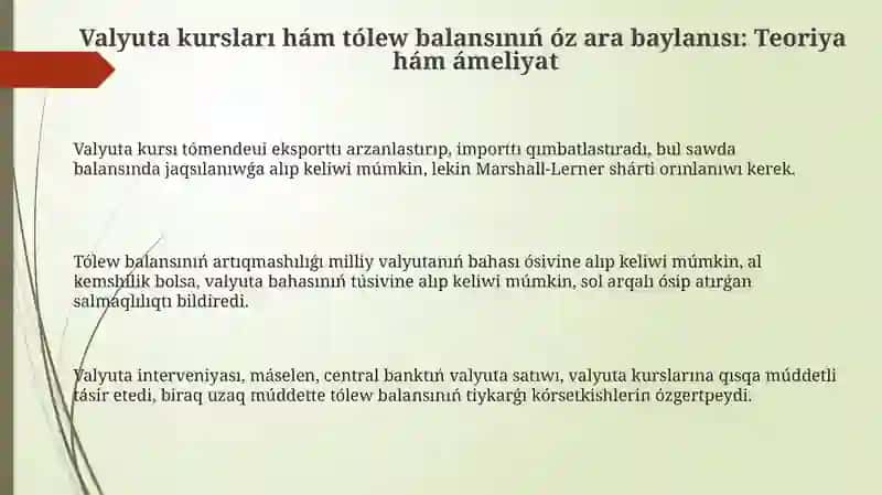 Valyuta kursları hám tólew balansınıń óz ara baylanısı 3