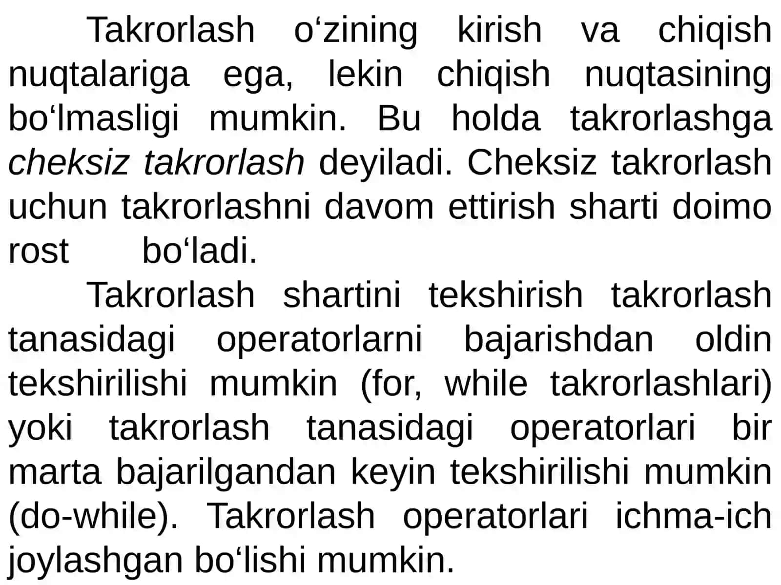 Takrorlash operatorlari 3