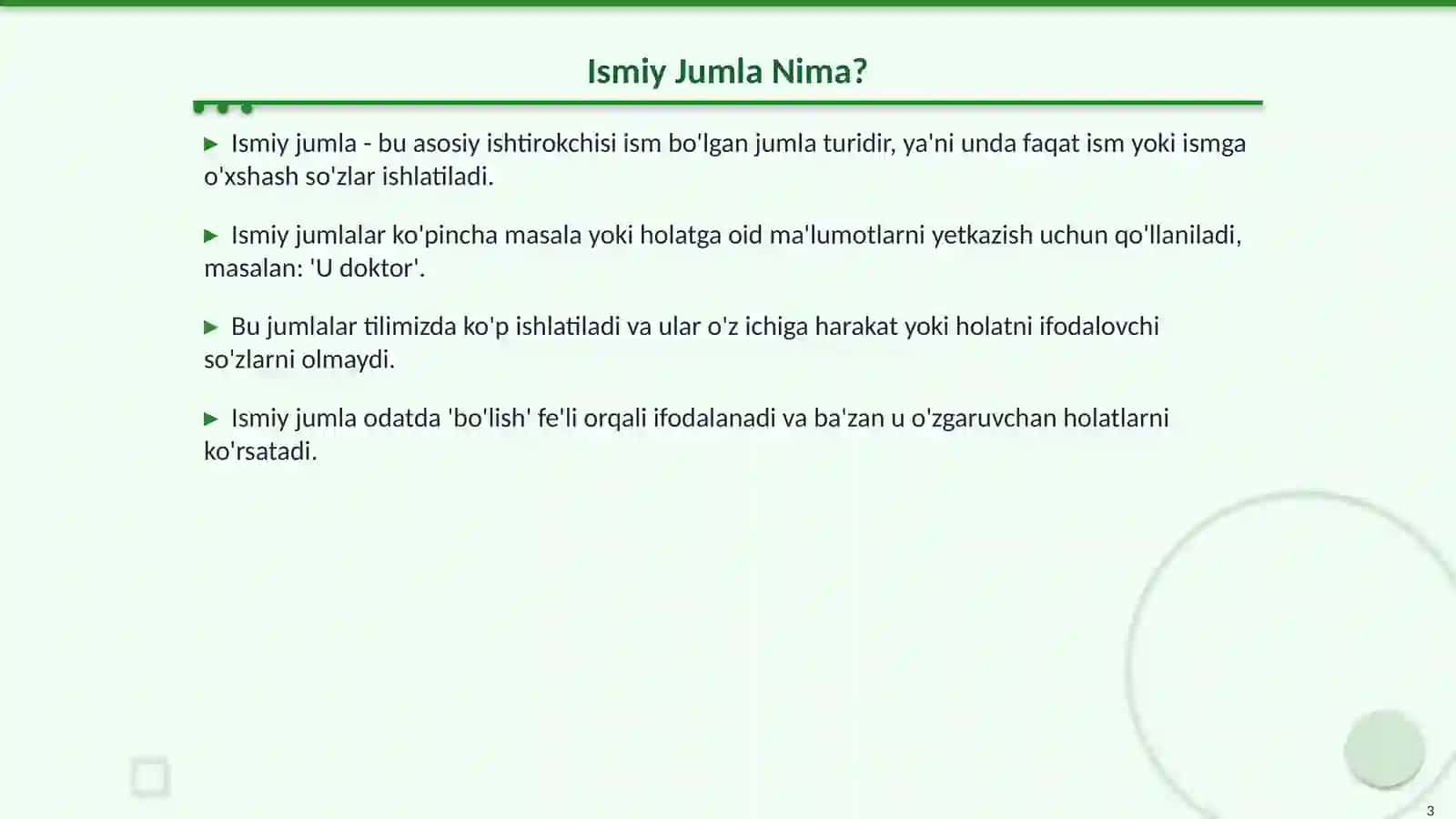 Ismiy Jumla: Tushuncha va Xususiyatlari 3