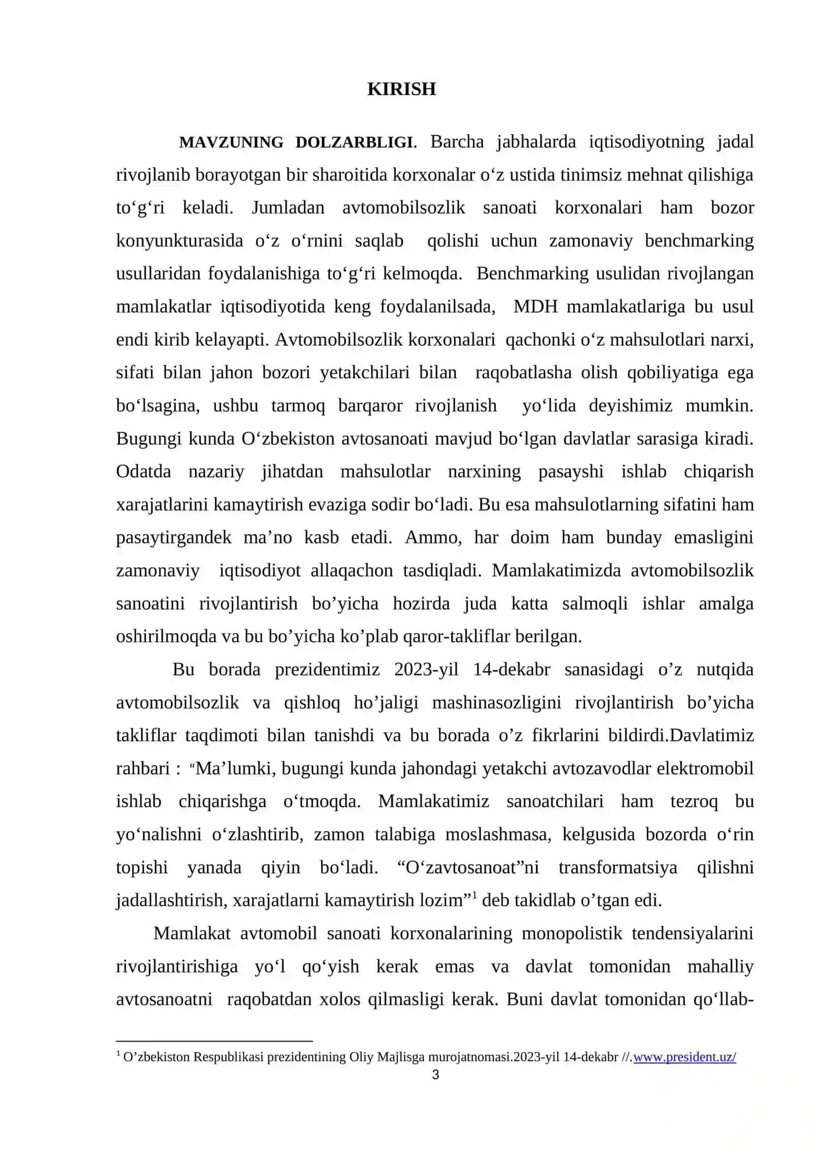 O’zbekistonda avtomobilsozlik sanoati va uning iqtisodiyotdagi o’rni. 3
