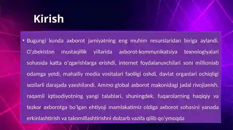 MAMLAKATIMIZDA AXBOROT SOHASINI ERKINLASHTIRISH VA TAKOMILLASHTIRISH ISTIQBOLLARI 3