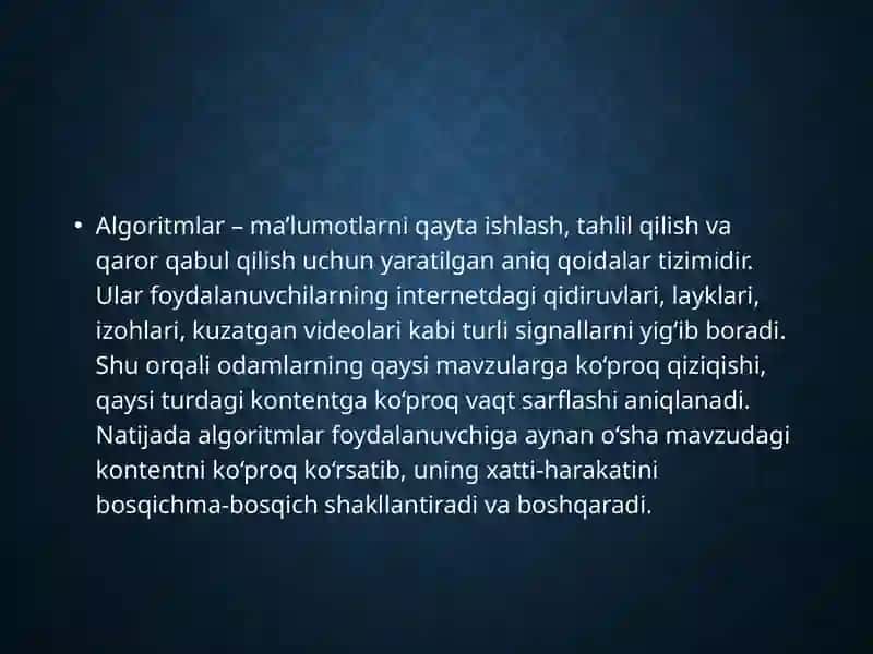 Algoritmlar va foydalanuvchi xatti-harakati 3