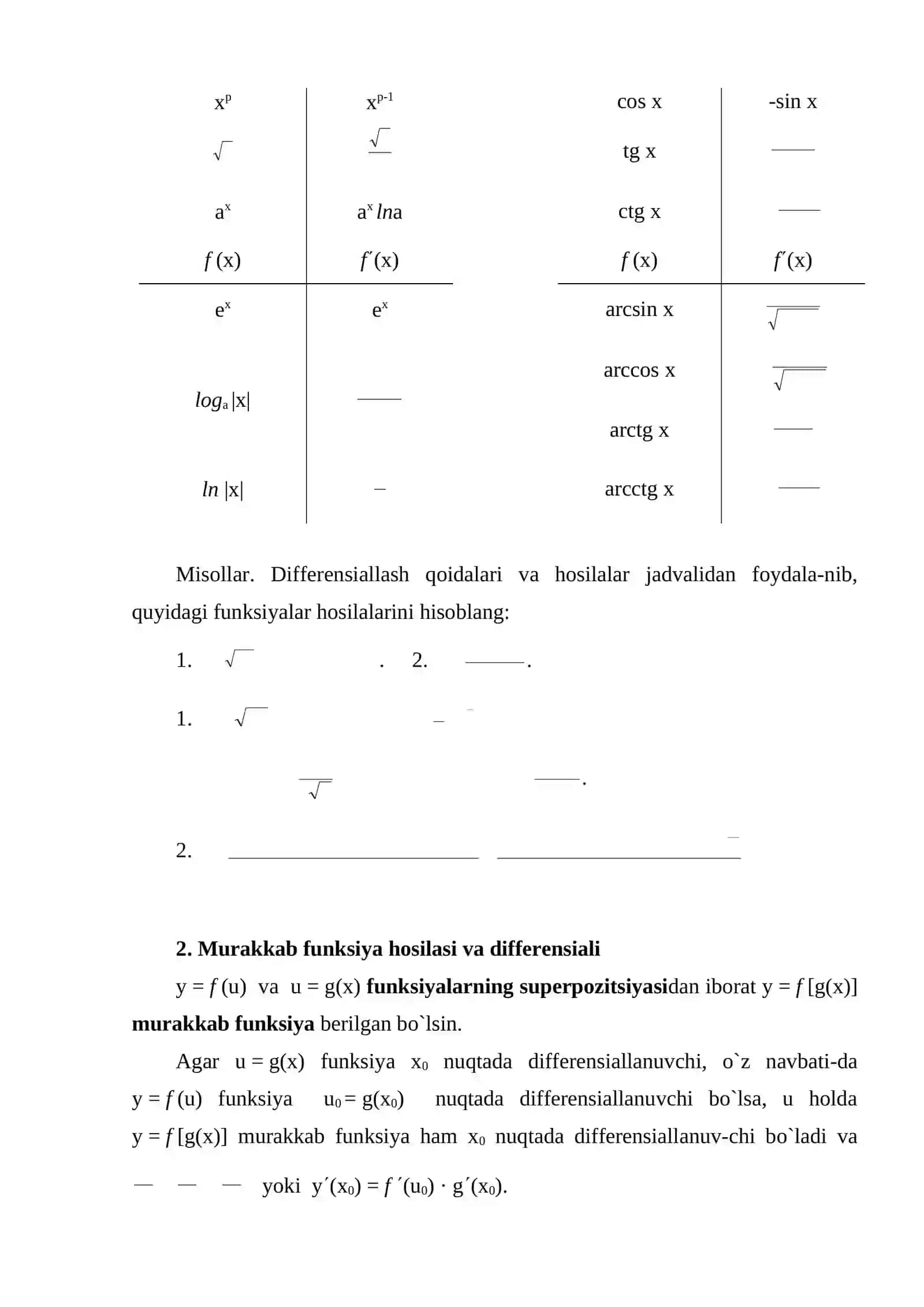 Yuqori tartibli hosila va differensiallar. Ba’zi funksiyalarni taqribiy qiymatlarini topish. 3