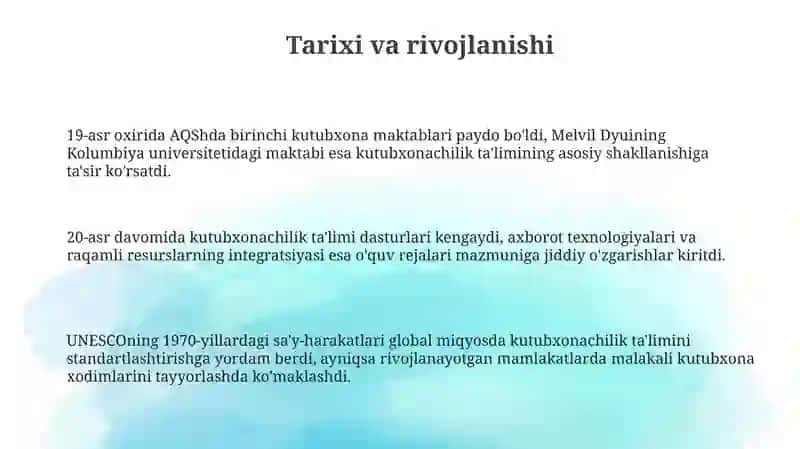 Kutubxonachi kadrlar tayyorlaydigan xorijiy ta'lim muassasalari 3