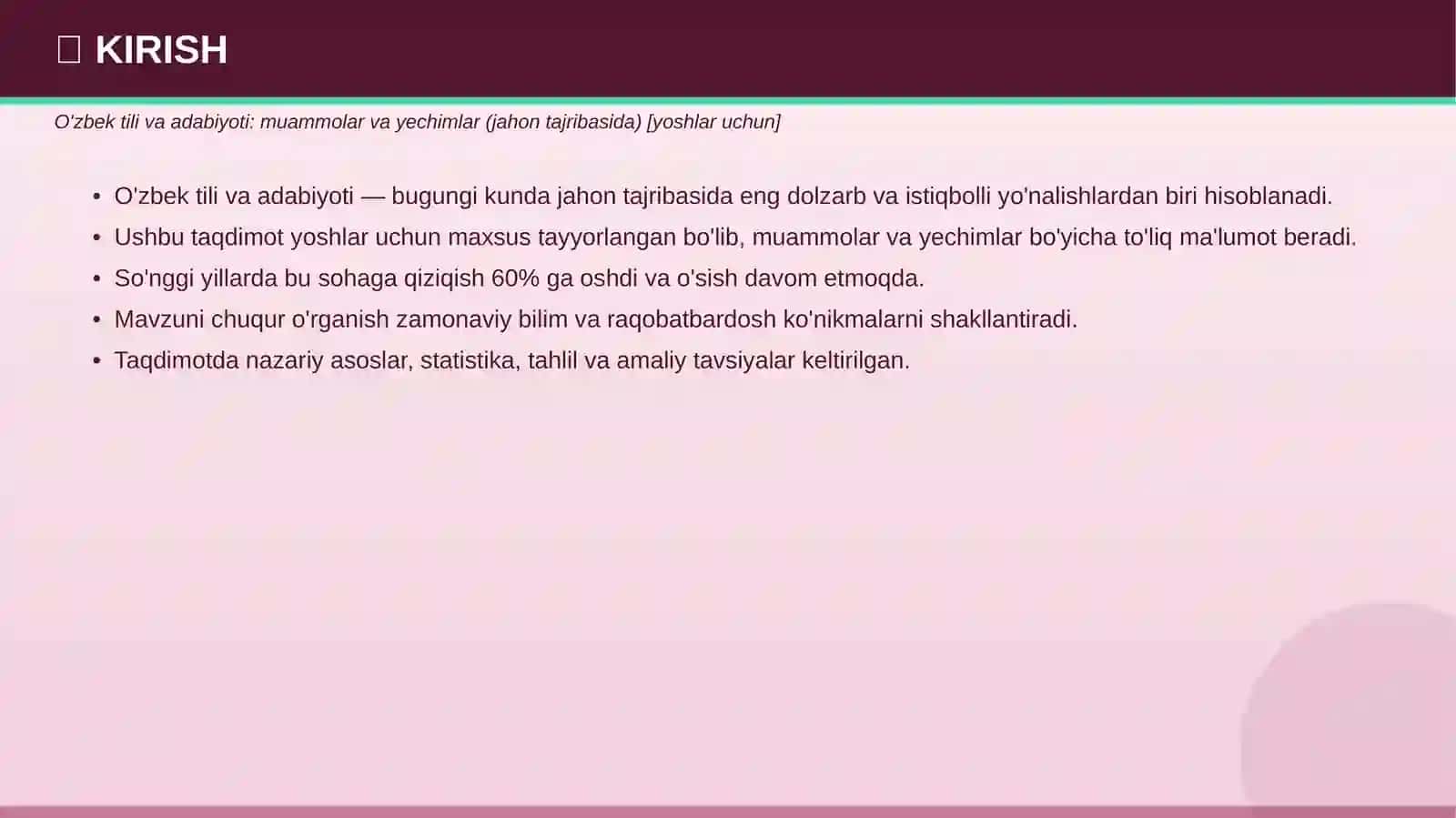 O'zbek tili va adabiyoti: muammolar va yechimlar (jahon tajribasida) [yoshlar uchun] 3