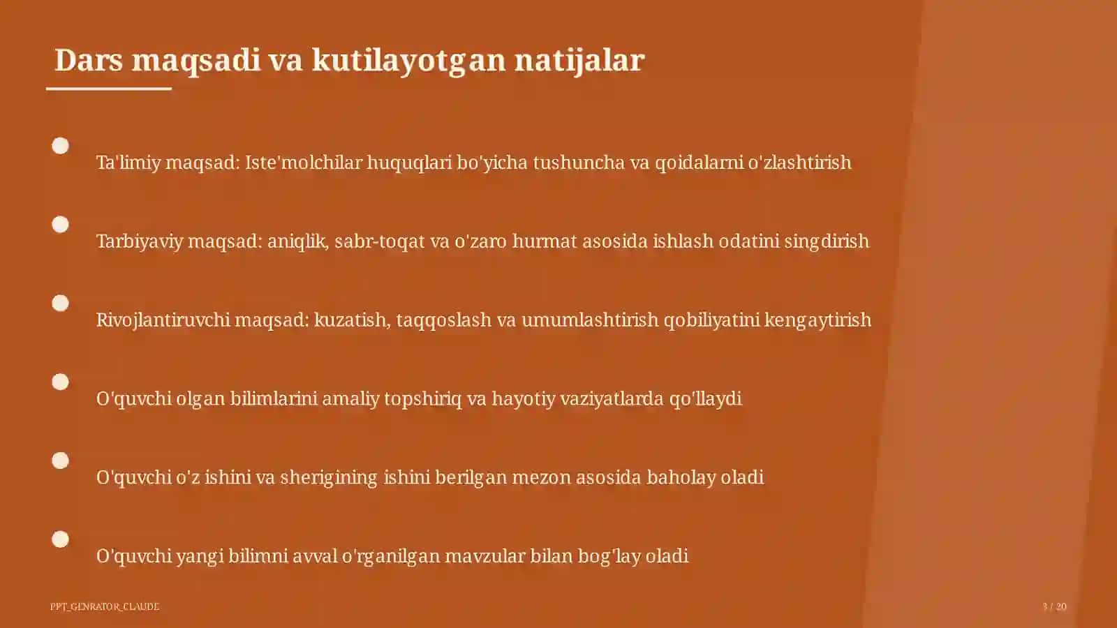 Huquq va iqtisodiyot asoslari (9– 11) — ochiq dars uchun 3