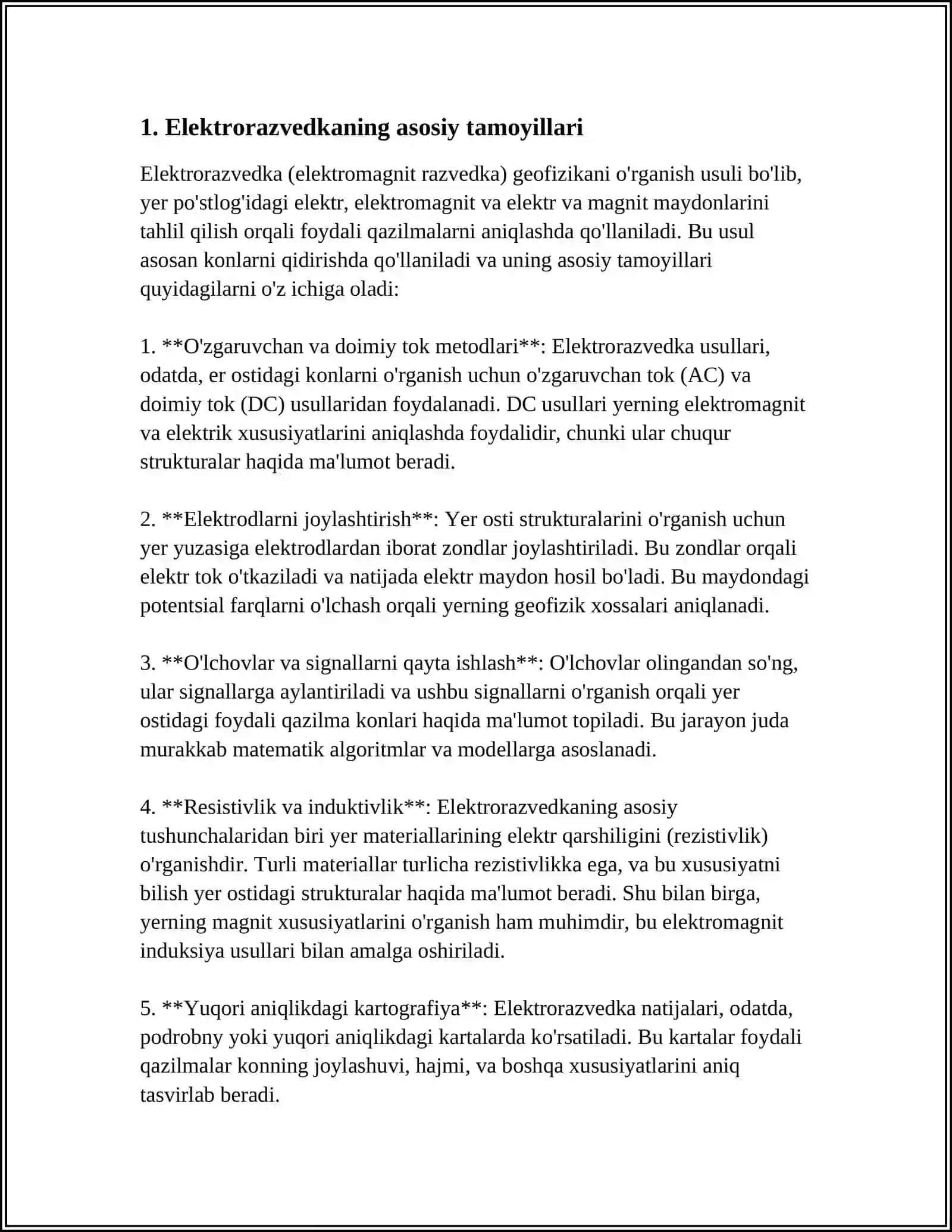 ELEKTRA RAZVEDKA VA SEYSMA RAZVEDKA BILAN BIRGALIKDA NEFT VA GAZ UYUMLARINI IZLASH. OʻRTA MASSHTABLI GEOLOGIK XARITALASH 3