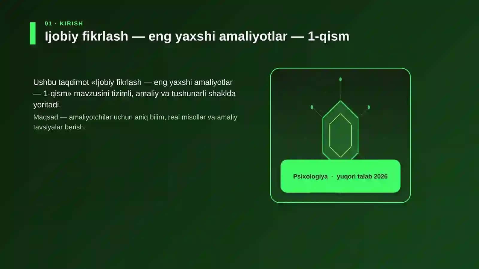 Ijobiy fikrlash — eng yaxshi amaliyotlar — 1-qism 3