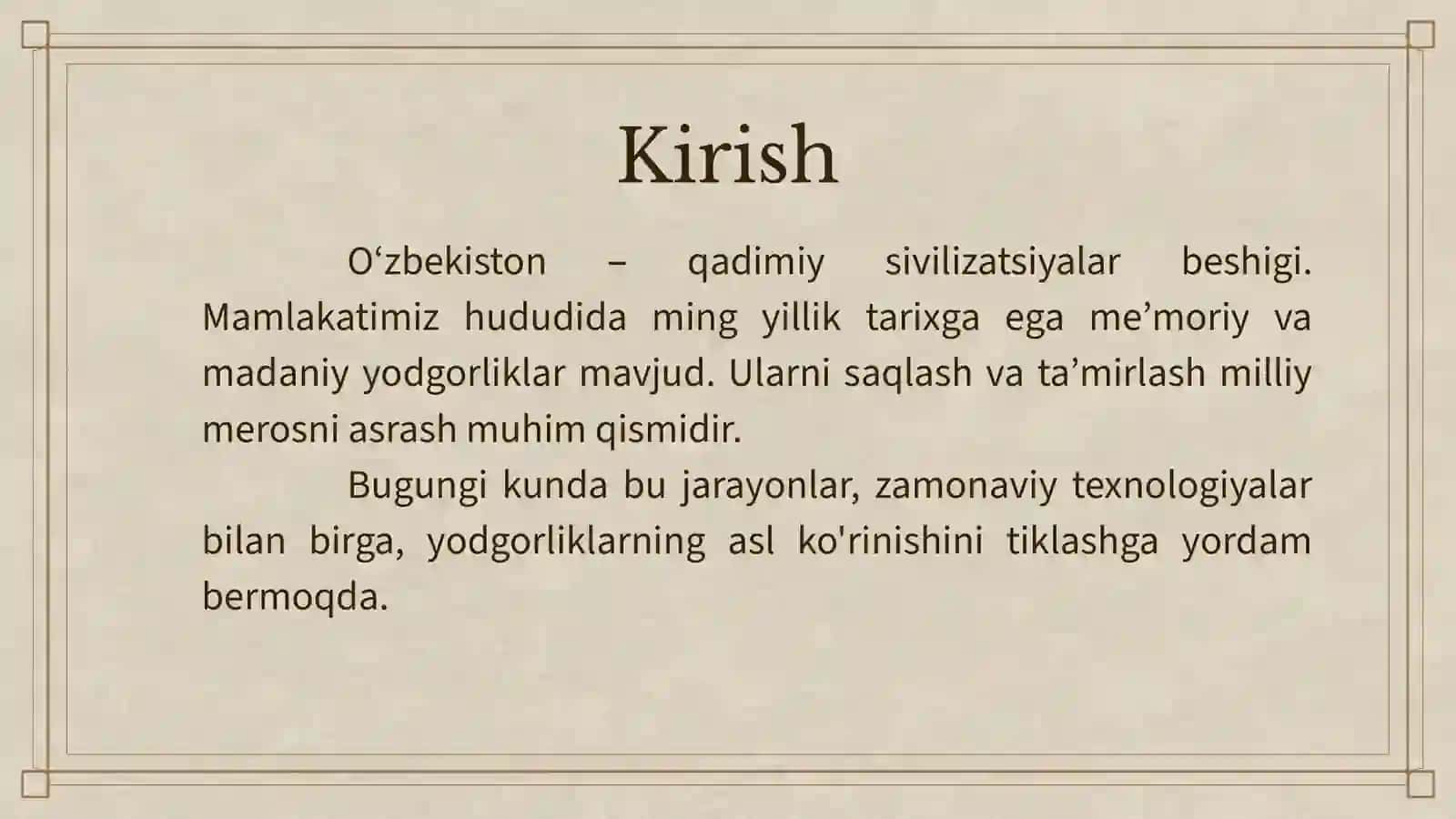 O'zbekistondayodgorliklarnita'mirlashishlariva 3