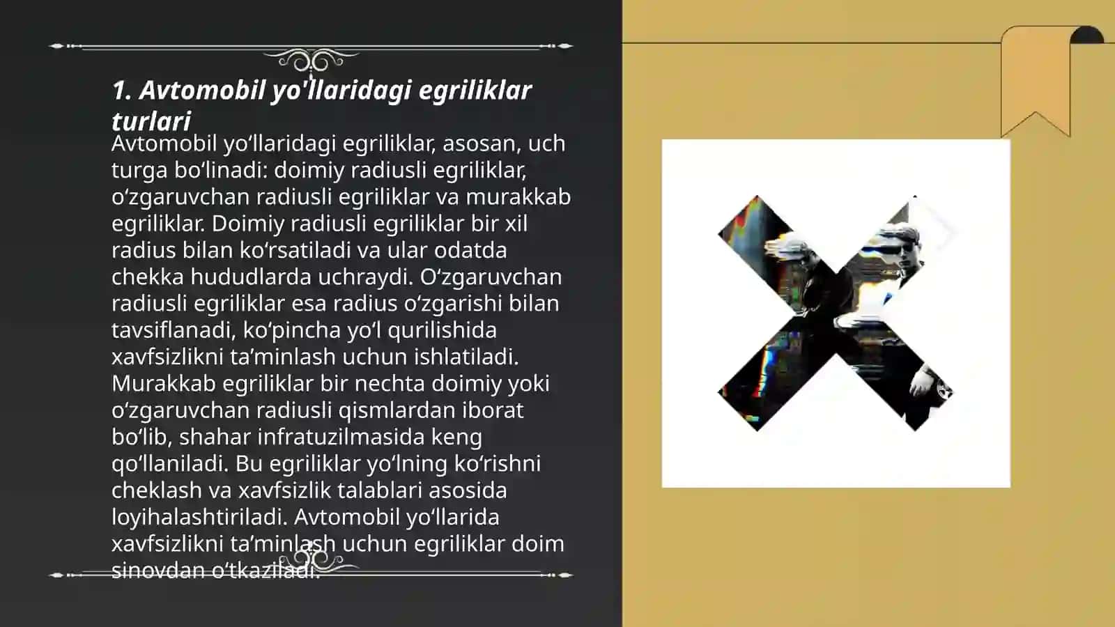 Avtomobil yo'llarini egriliklariga harakat xavfsizligi bo'yicha qo'yilgan me'yoriy talablarni o'rganish 3