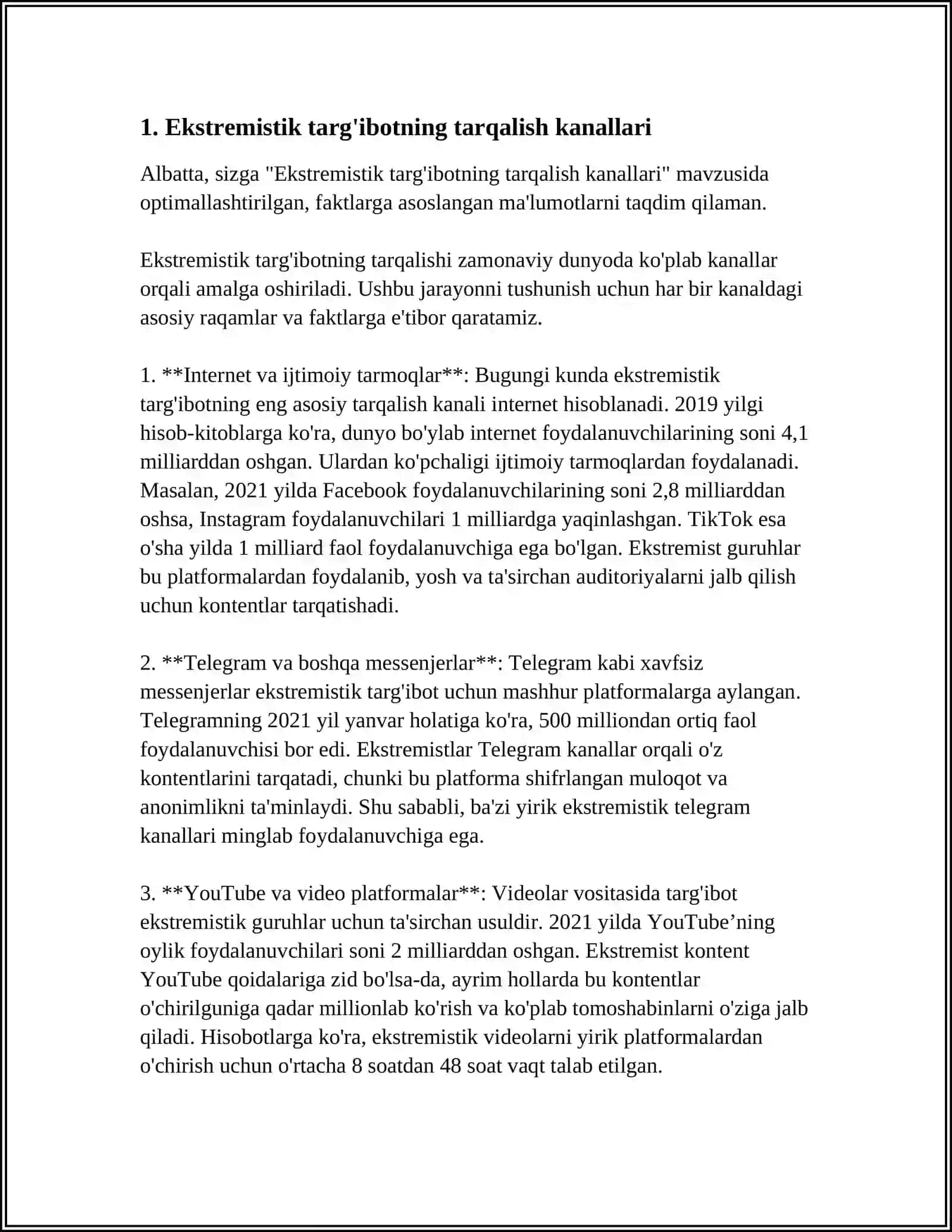 Ekstremistik targ'ibotning tarqalish kanallari 3