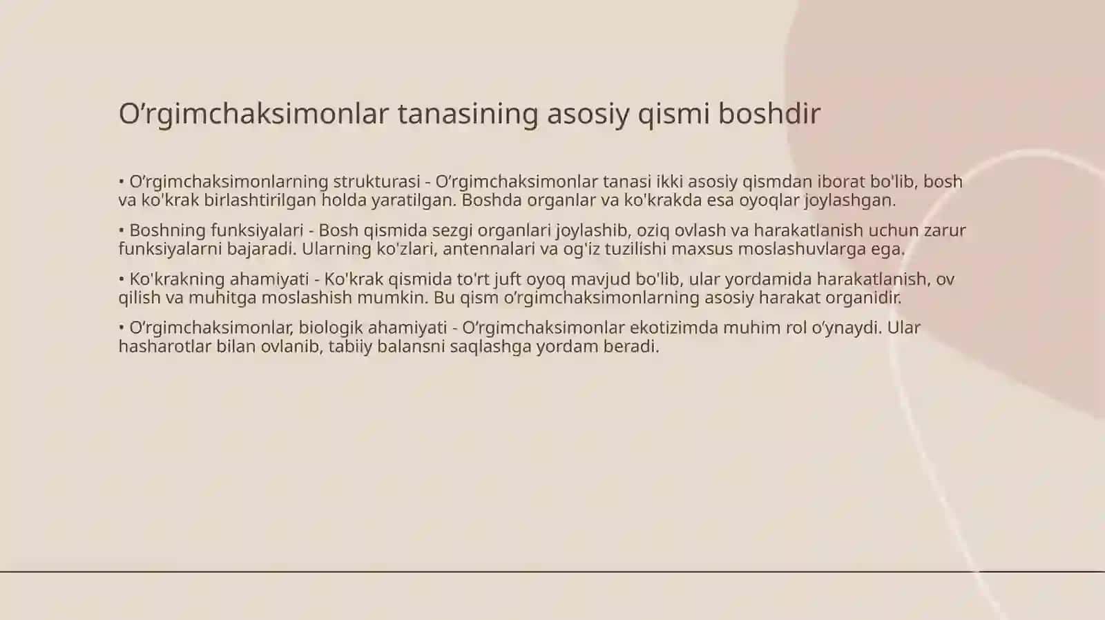 O’rgimchaksimonlarning tashqi tuzilishi 3