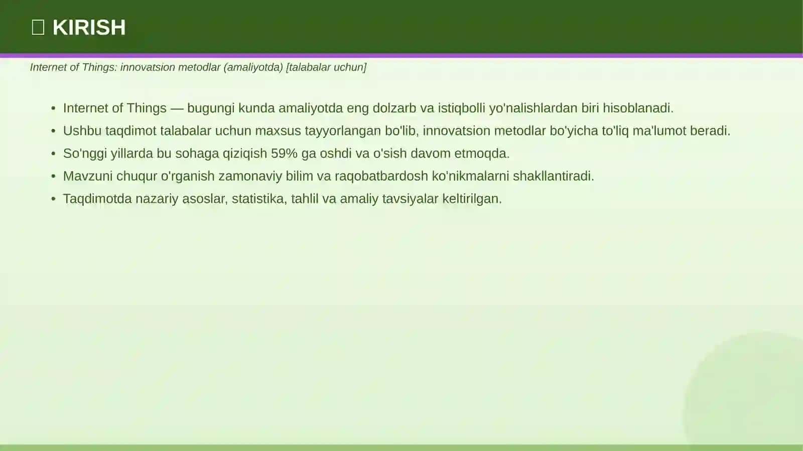 INTERNET OF THINGS Innovatsion metodlar — amaliyotda 3