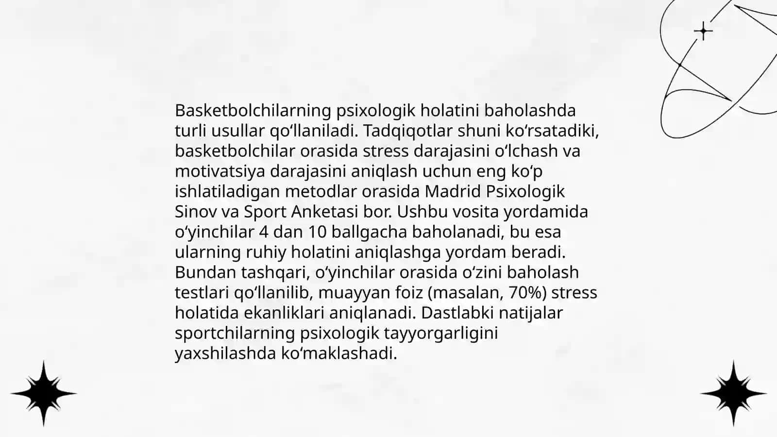 Basketbolchilarga ruhiy va psixologik tayyorgarlik xolatini aniqlash 3