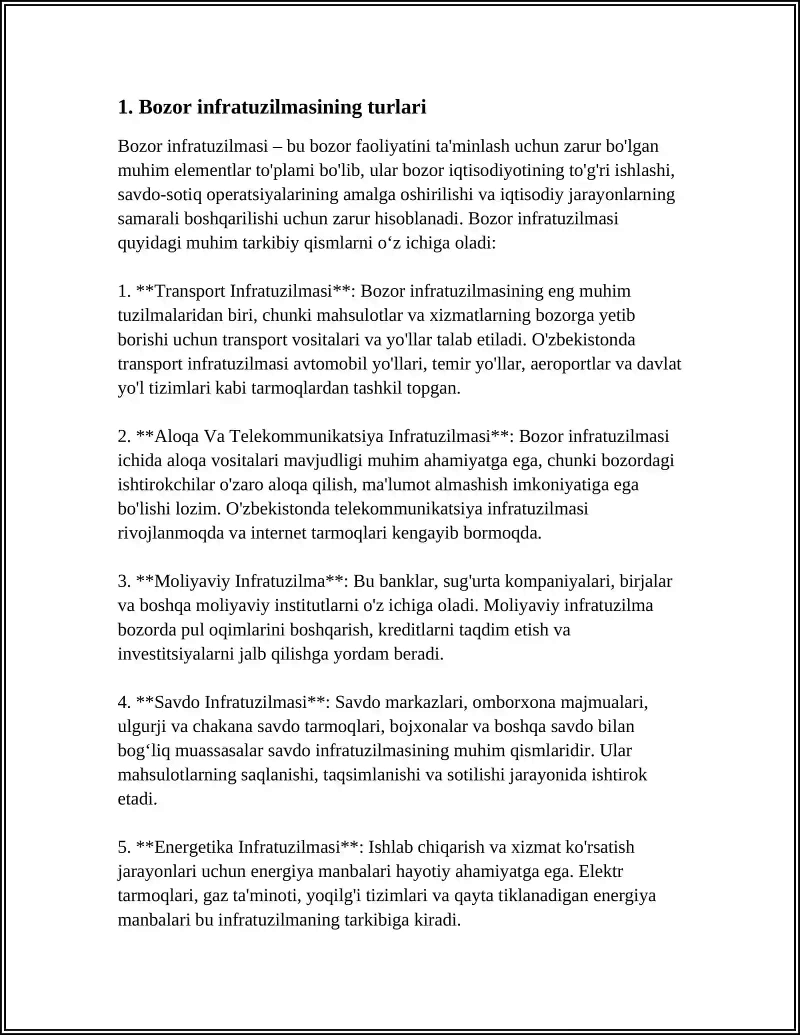 Bozor INFRA TUZULMASI VA UNDURLARI 3