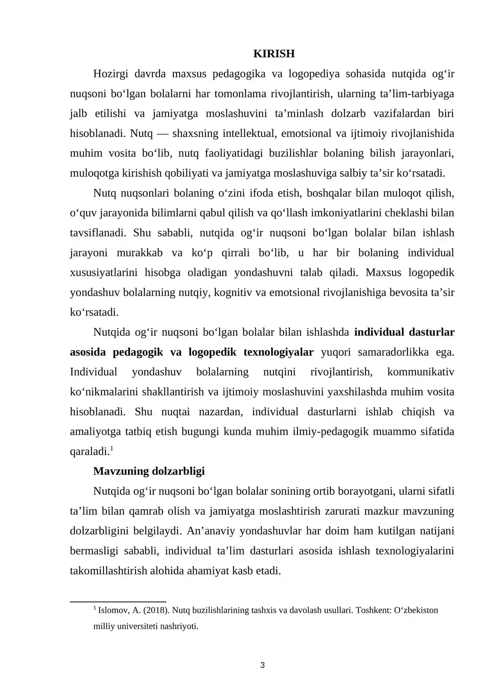 Nutqida ogʻir nuqsoni boʻlgan bolalar uchun individual dasturlar bilan ishlash texnologiyasi 3