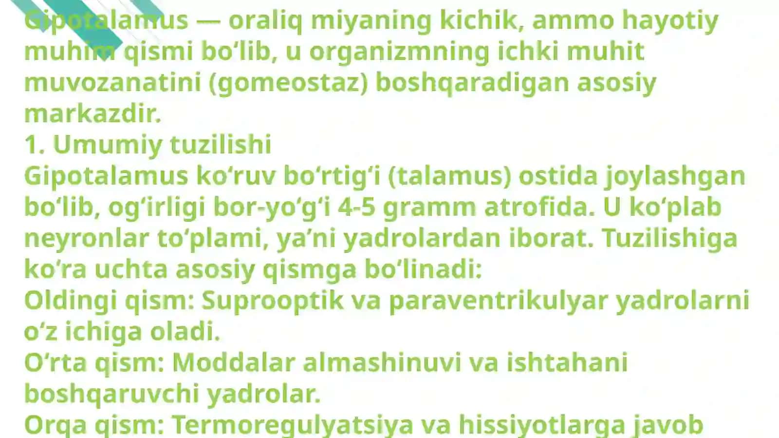 Gipotalamus neyrosekretsiyasining strukturaviy asoslari. Endokrin va nerv tizimining aloqasi. Endokrin va immun tizimining oʻzaro aloqasi 3