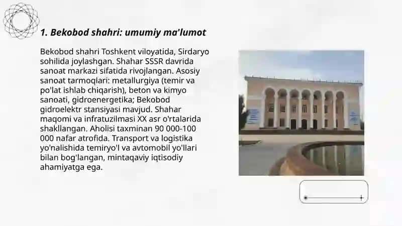 Bekobod Shahri haqida prezintatsiya 8 talik 3