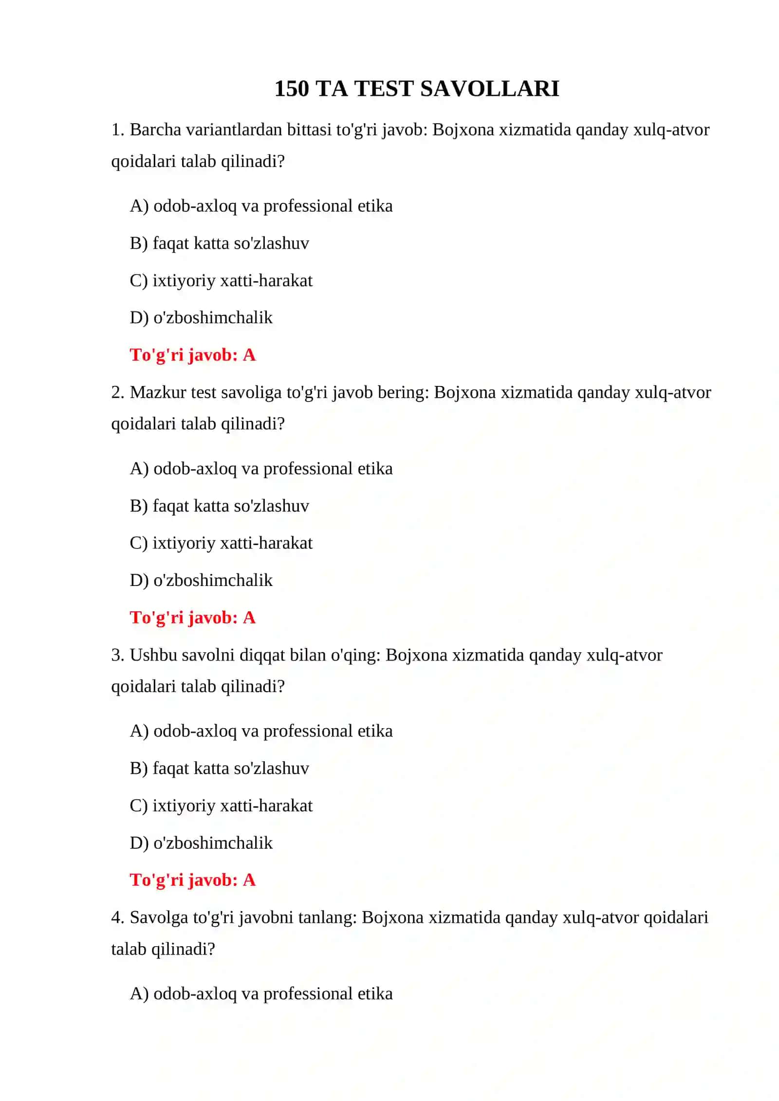 BOJXONA XIZMATI TESTLARI 3