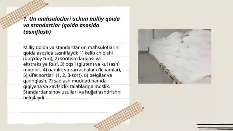 Un mahsulotlarining tavsiyalari va ularning sifat korsatgichlari "qoida"asosida 3