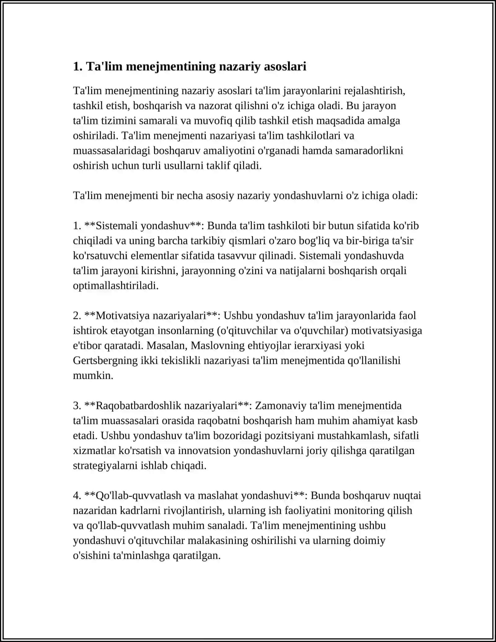 MUSTAQIL ISH Mavzu: TA'LIM MENEJMENTI ASOSLARI 3