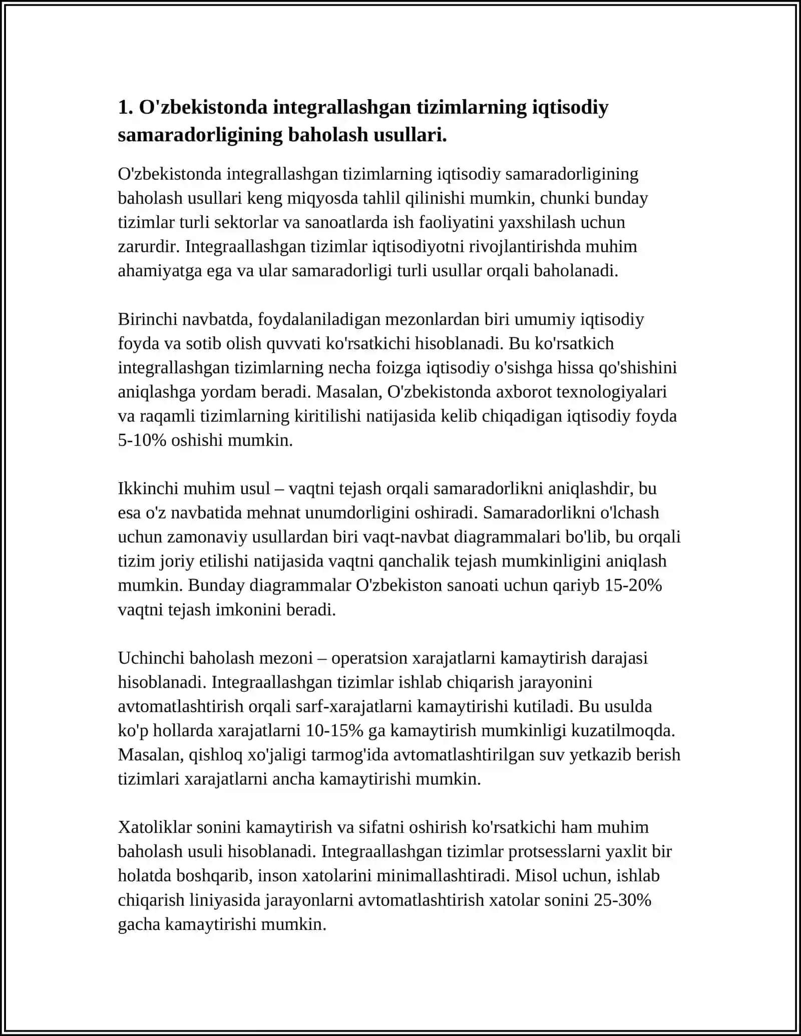 O‘ZBEKISTONDA O'ZARO INTEGRALLASHGAN TIZIMLARNING IQTISODIY SAMARADORLIGI 3
