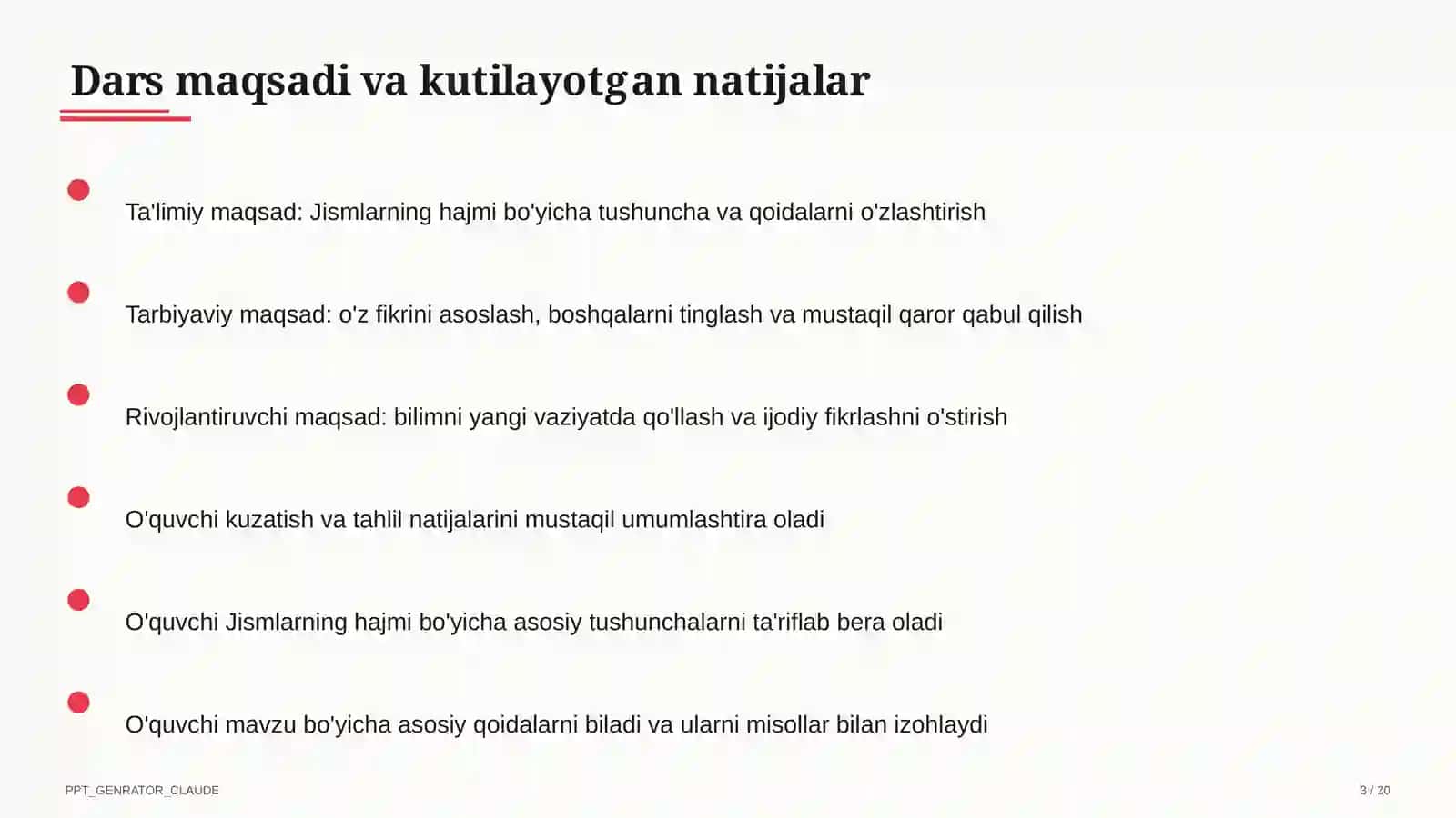 Jismlarning hajmi (11-sinf) 3