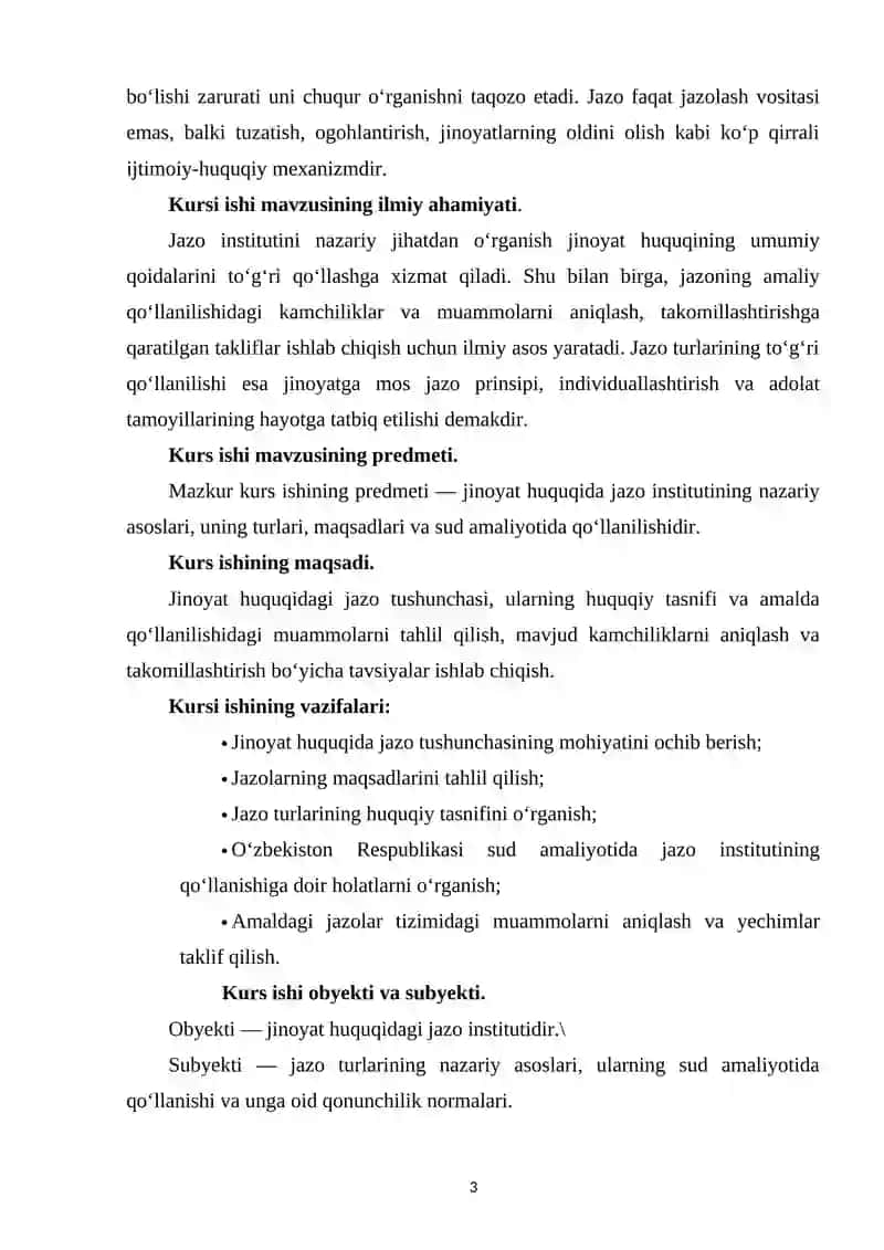 JINOYAT HUQUQIDA JAZO TUSHUNCHASI,MAQSADLARI VA TURLARI(NAZARIY VA AMALIYOT) 3
