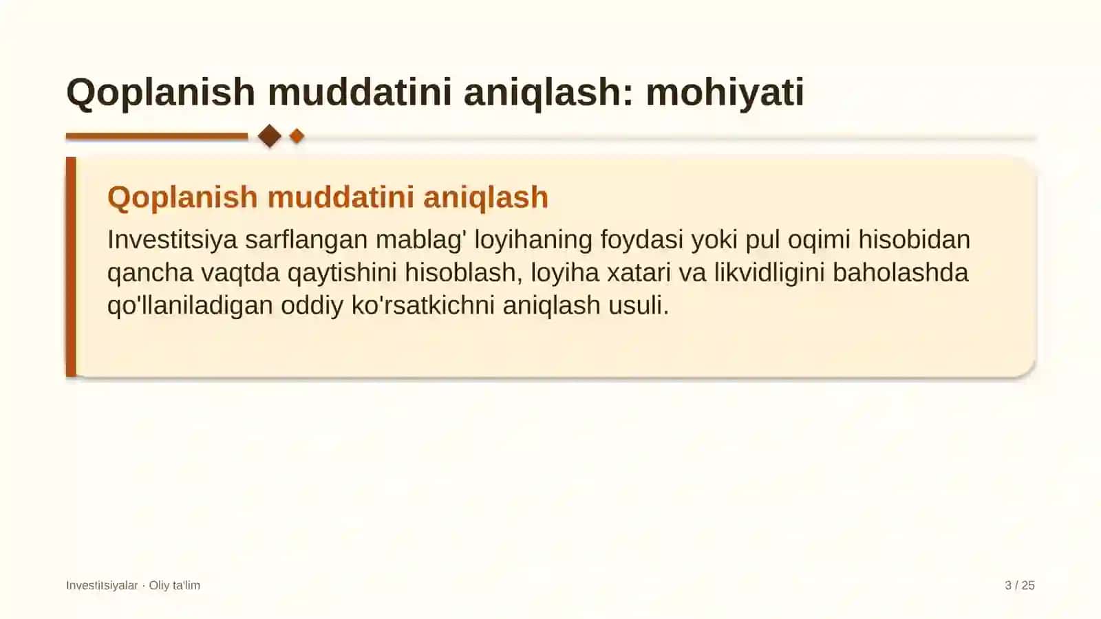 boshqaruv servis kompaniyalarida investitsiyalarning qoplanish muddatini aniqlash 5455 3