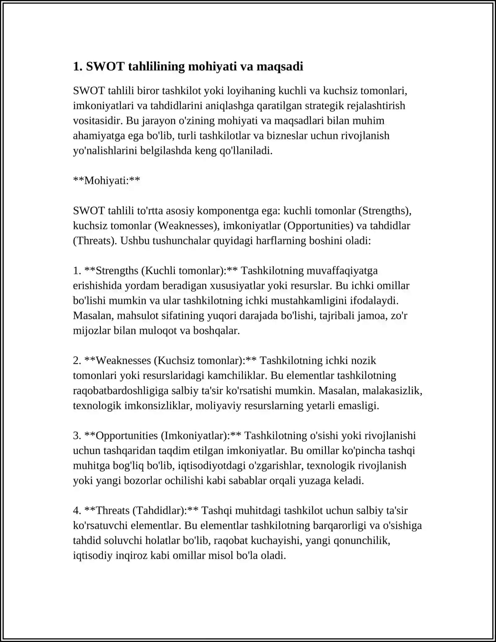 SWOT TAHLILI VA QO'LLANILISHI 3