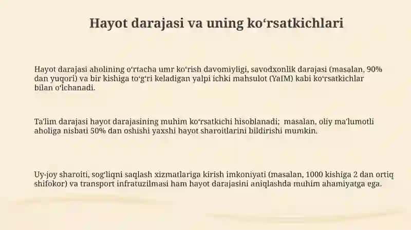 Hayot darajasi va uning koʻrsatkichlari 3