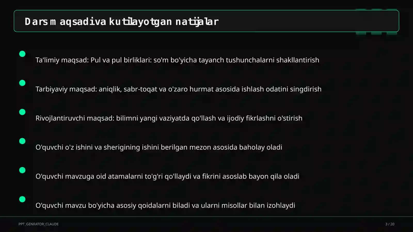 Pul va pul birliklari: so'm (2-sinf) 3