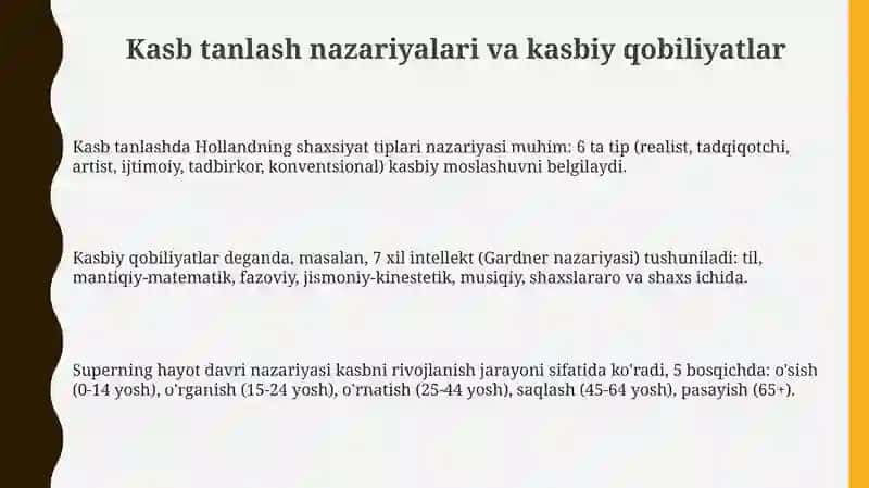 Kasb Tanlash Nazariyalari va Imkoniyatlari 3