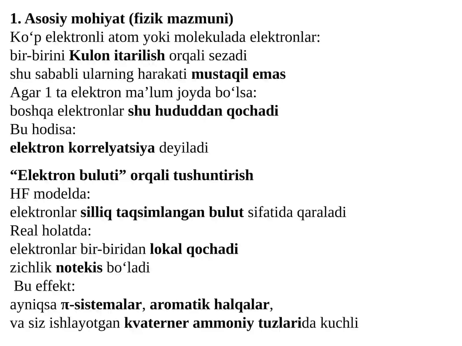 Elektron korrelyatsiyalarni hisobga olish 3