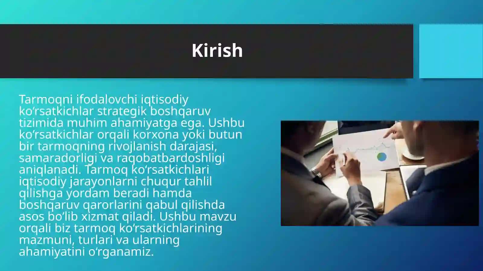 Tarmoqni ifodalovchi iqtisodiy ko’rsatkichlar. 3
