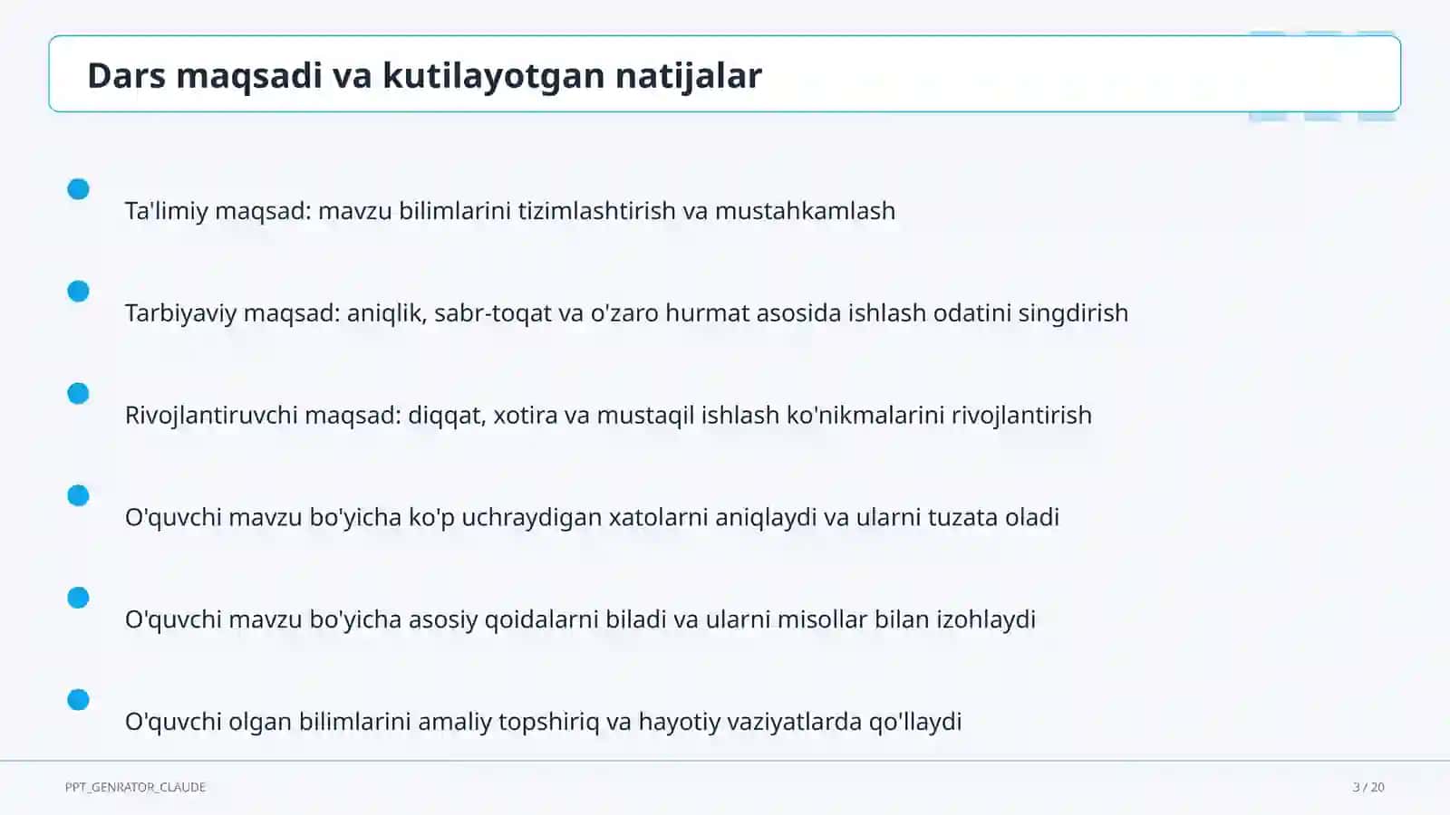 Dars refleksiyasi va o'z-o'zini tahlil 3