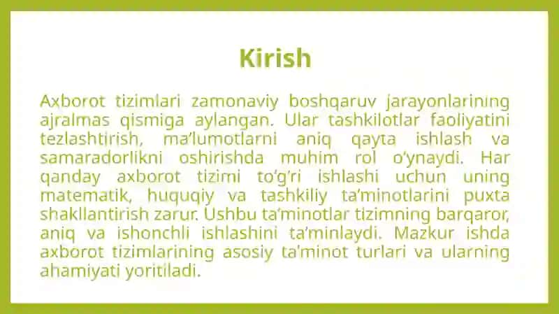 Axborot tizimlarining matematik, huquqiy va tashkiliy ta’minotlari 3