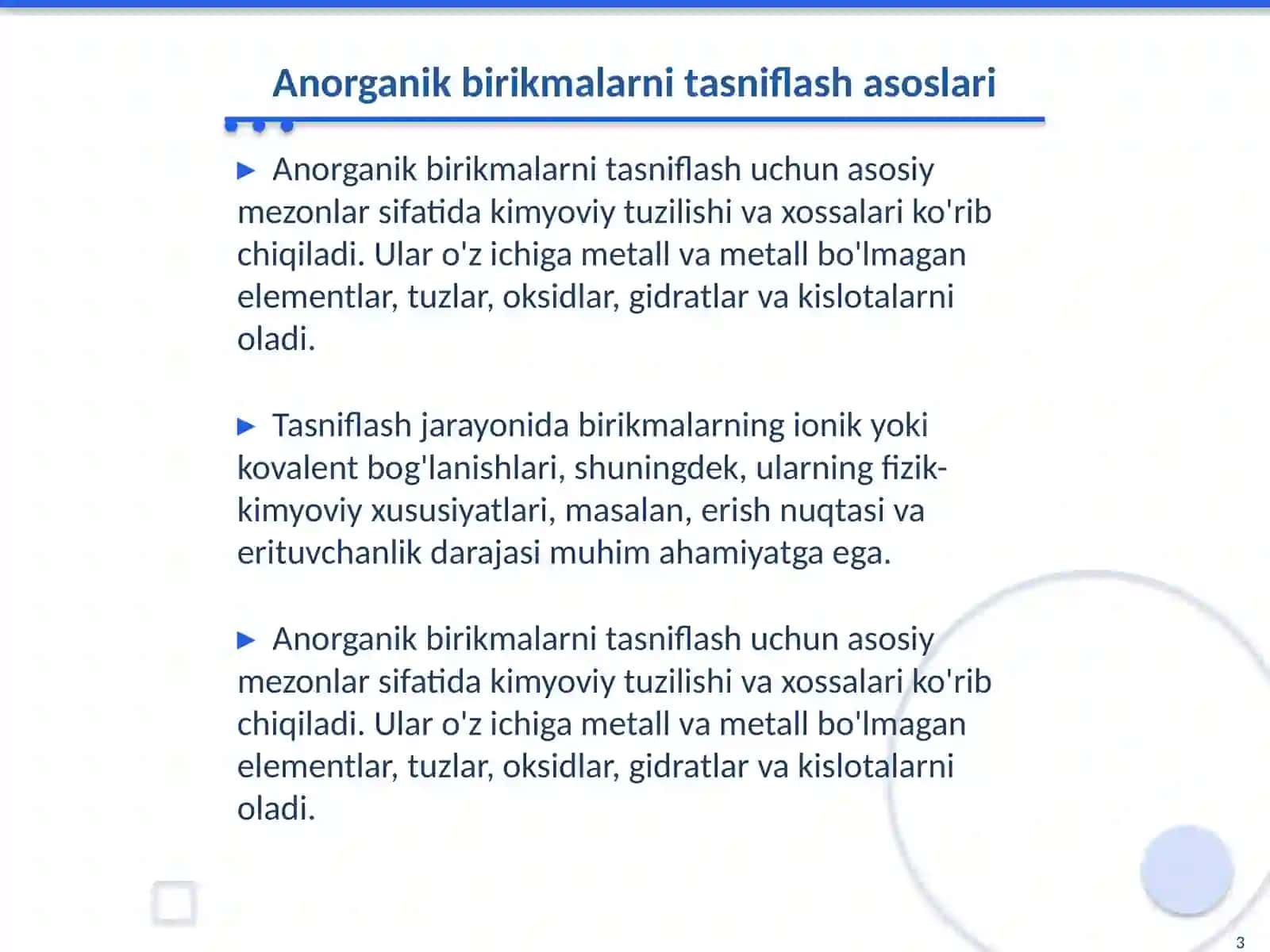 Anorganik birikmalarning asosiy sinflari mavzusiga oid ajribalar o'tkazish metodikasi 3