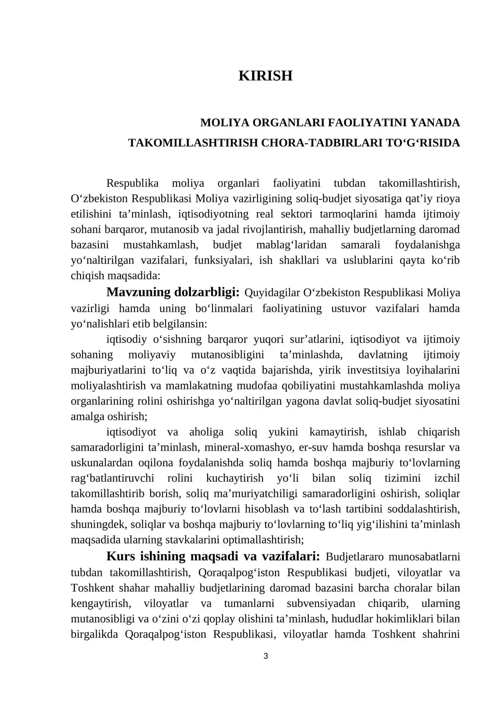 KURS ISHI: “Moliyaning mohiyati va vazifalari” 3