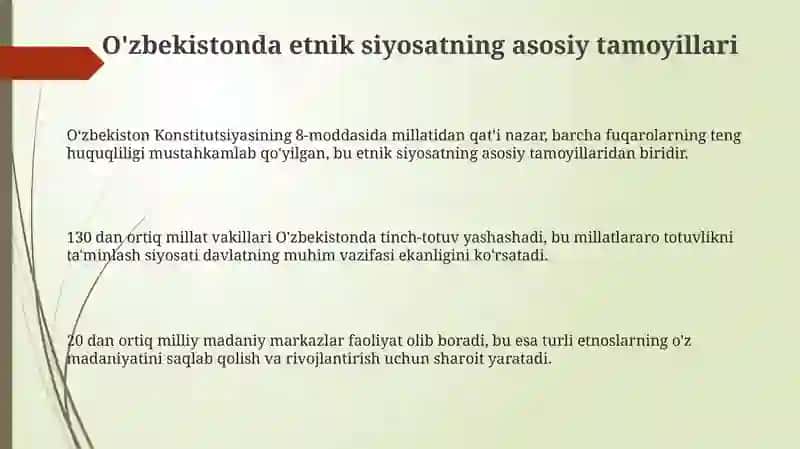 O'zbekistondaetniksiyosatvamillatlararomunosabatlar 3