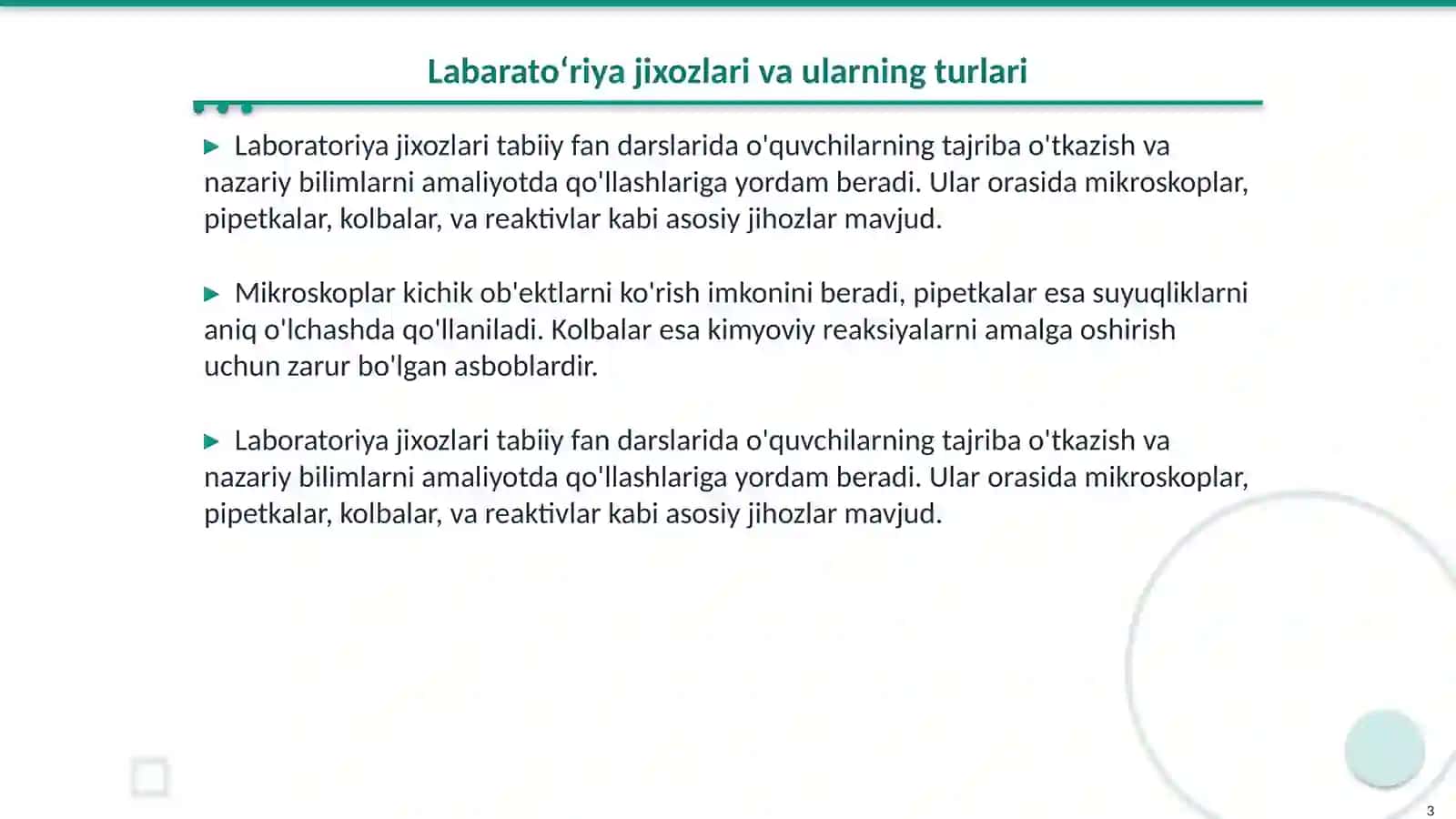 Labaratoʻriya jixozlari. Koʻrgazmali qurollar, ularning turlari va tabiiy fan darslarida ulardan foydalanish metodikasi 3
